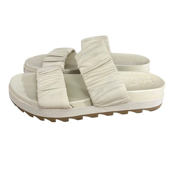 Sorel Cream Roaming Two Strap Slide Ruched Leather Slide Sandals Size 8.5 - Picture 4 of 7